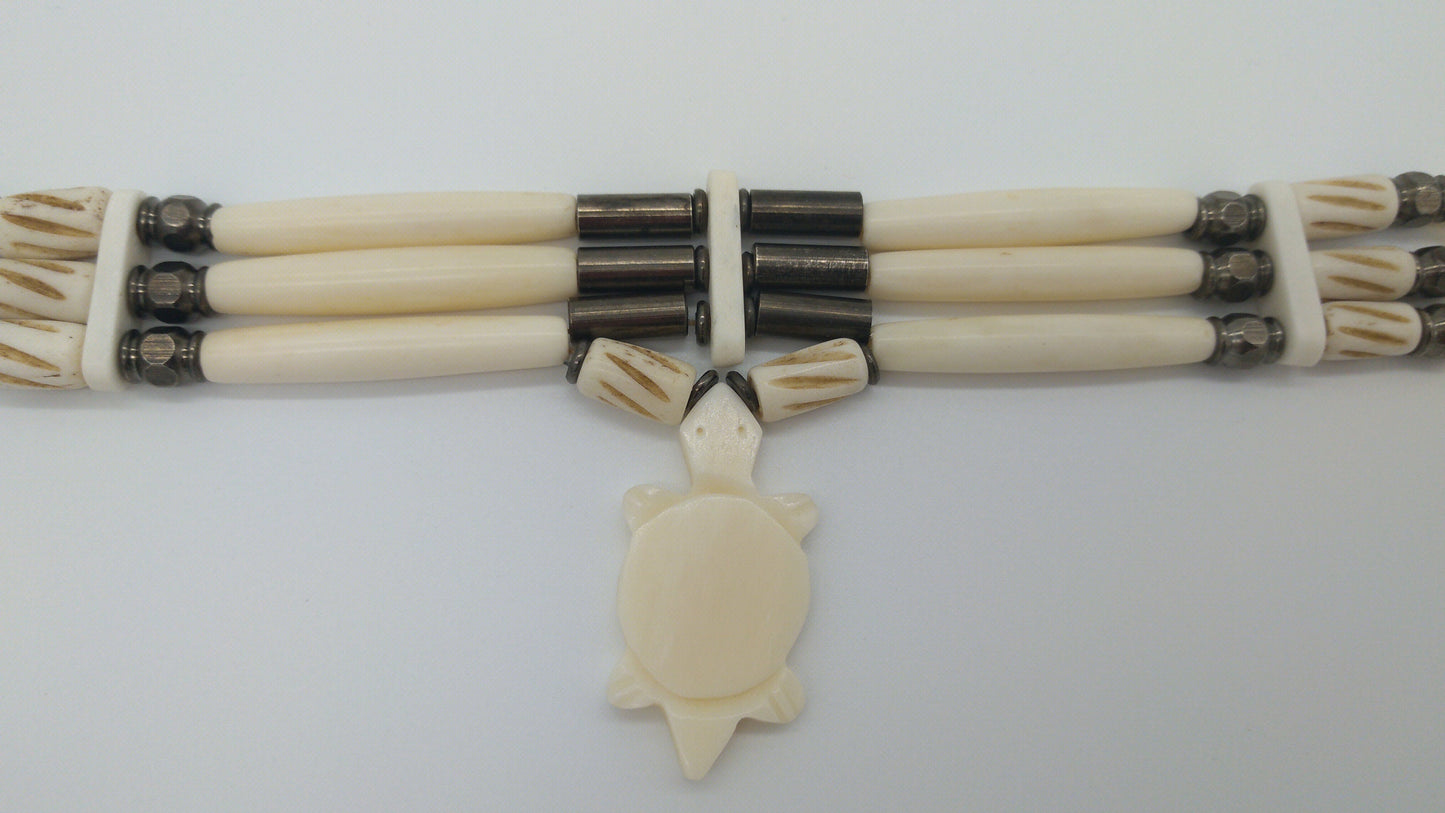 Turtle, Bear, or Wolf Cow Bone Choker, Hand crafted Bone Beads Indigenous Made