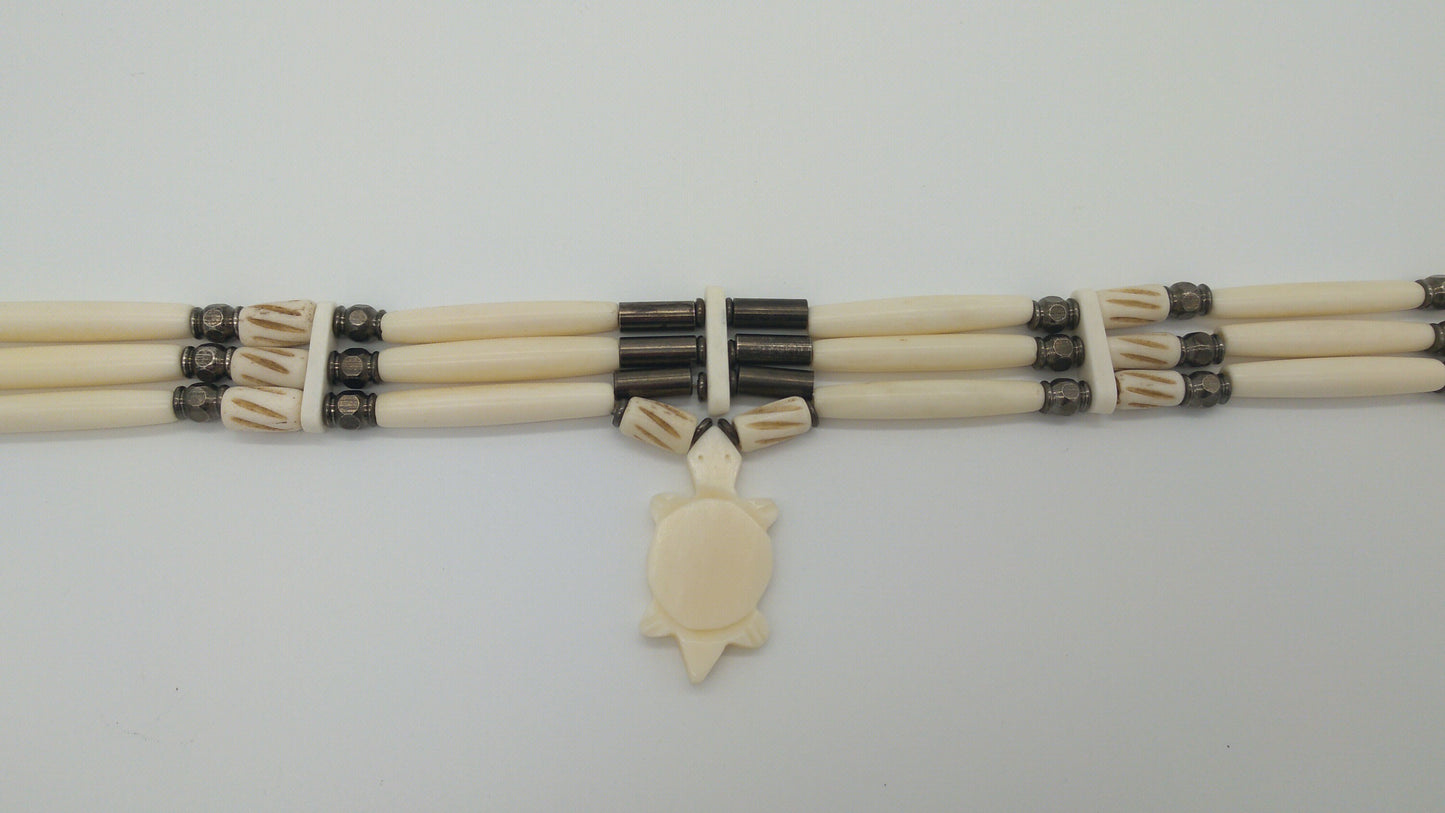 Turtle, Bear, or Wolf Cow Bone Choker, Hand crafted Bone Beads Indigenous Made