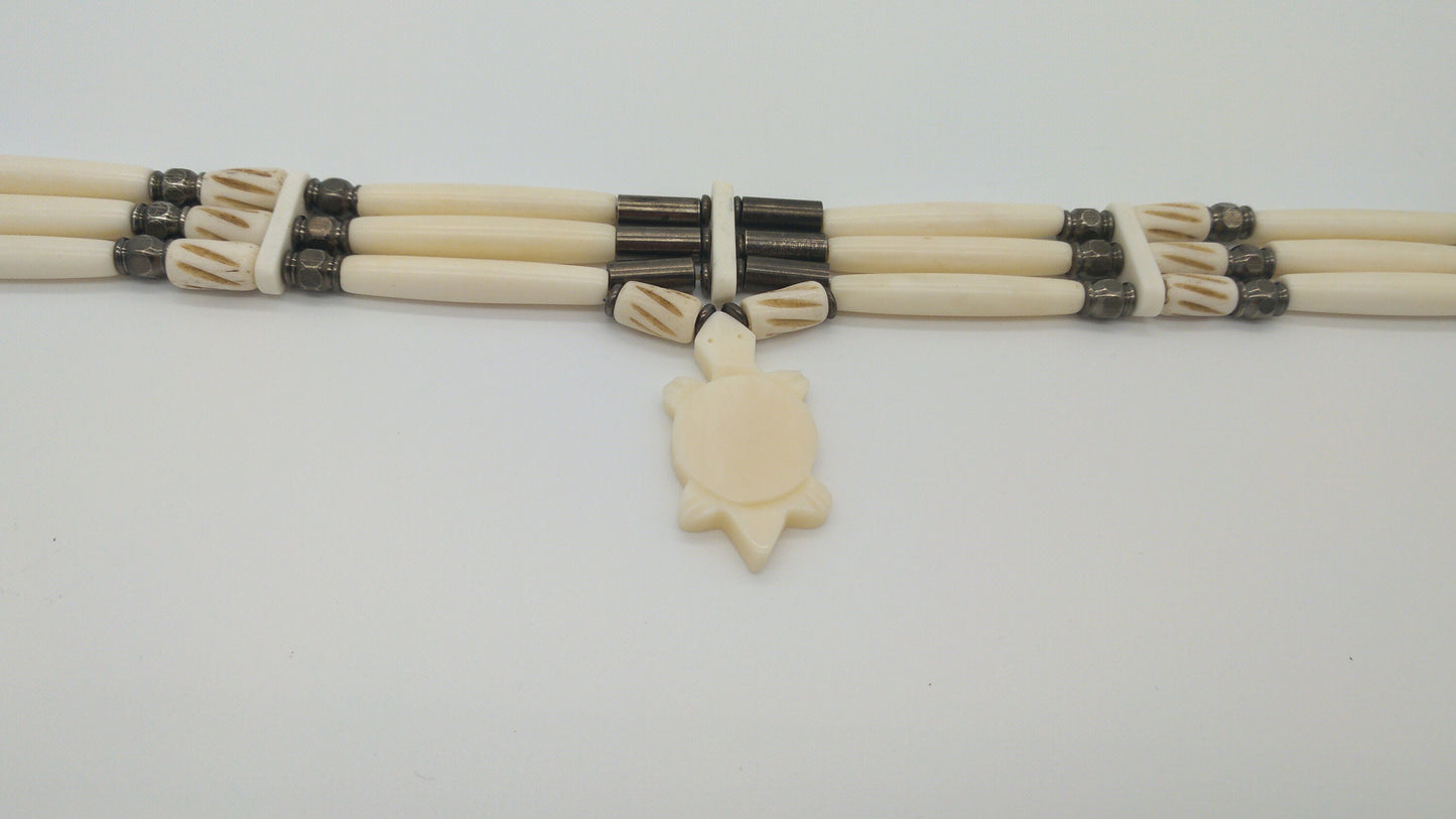 Turtle, Bear, or Wolf Cow Bone Choker, Hand crafted Bone Beads Indigenous Made