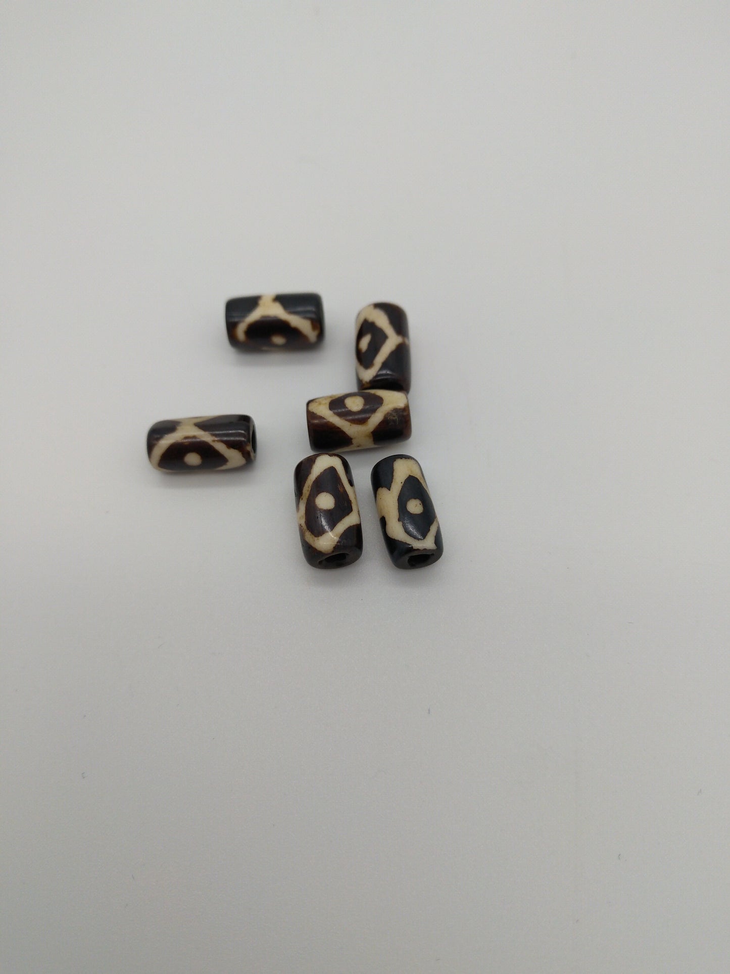 Buffalo Bone Beads, 1/2" long, hand crafted, black coffee and cream in color for necklaces, bracelets, earrings, Armbands, Chokers, Regalia, Macramé