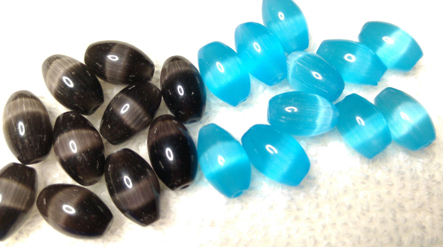 Cat Eye smooth Oval 9x6mm 10 pack Glass Beads, for craft, Beading, Jewelry making, Light/Dark Blue, Light/Dark Grey, Light/Dark Brown, Red,Green,Yellow,Pink,Turquoise