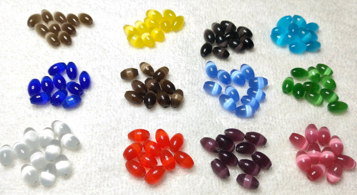 Cat Eye smooth Oval 9x6mm 10 pack Glass Beads, for craft, Beading, Jewelry making, Light/Dark Blue, Light/Dark Grey, Light/Dark Brown, Red,Green,Yellow,Pink,Turquoise