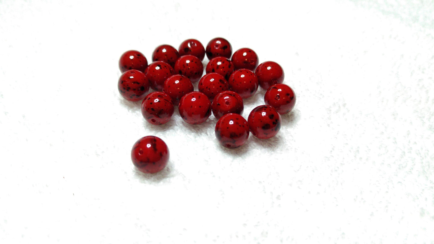 Garnet Opaque Luster 8 mm Czech Glass Bead 20/pack. Black speckled unique Bead. Uniform. For Necklaces, Chokers, Earrings, Bracelets