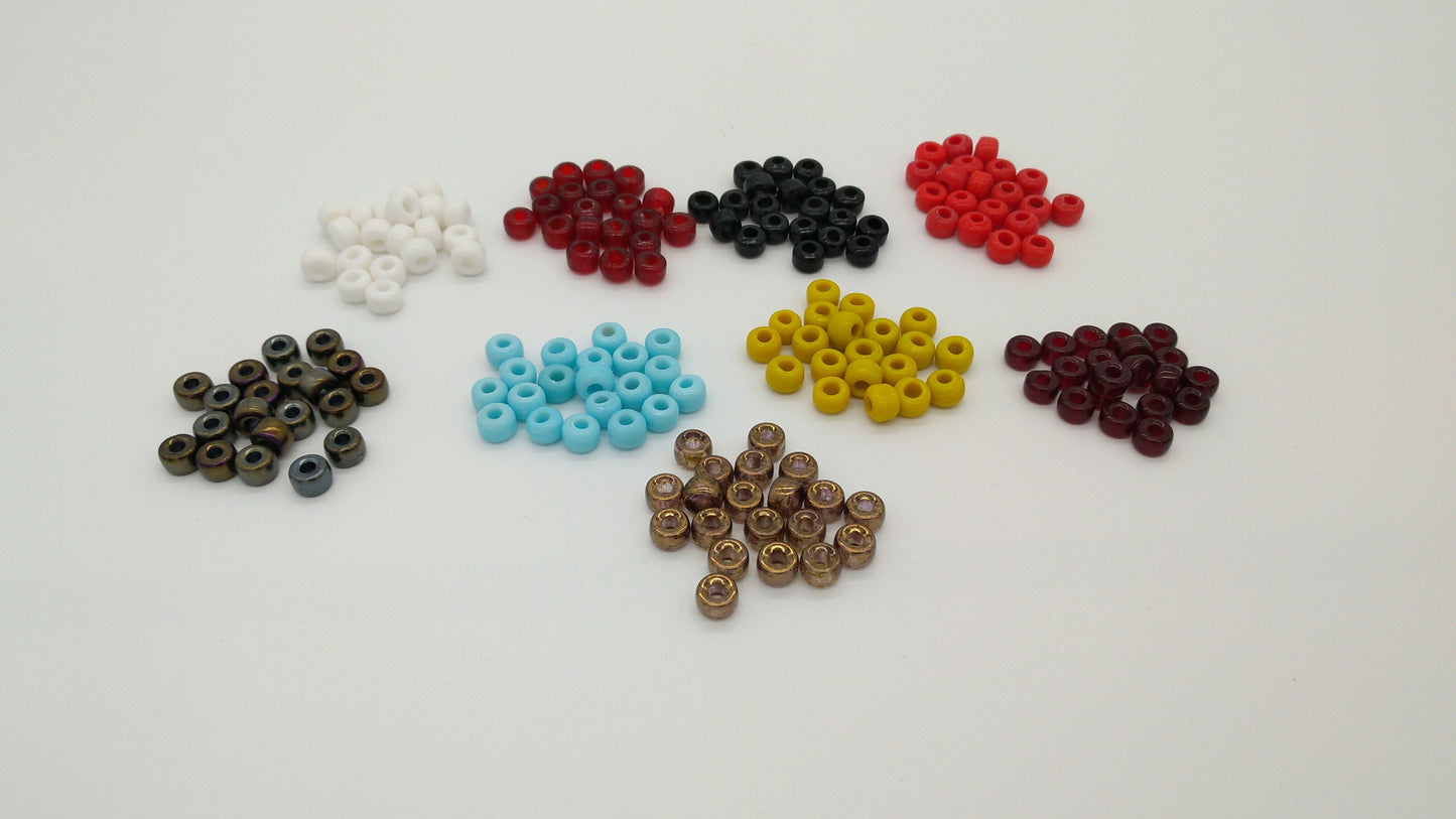 Glass Czech Crow Pony Beads 9mm 20 pcs. assorted colors for Necklaces, Bracelets, Earrings, Regalia, Indigenous Supplies