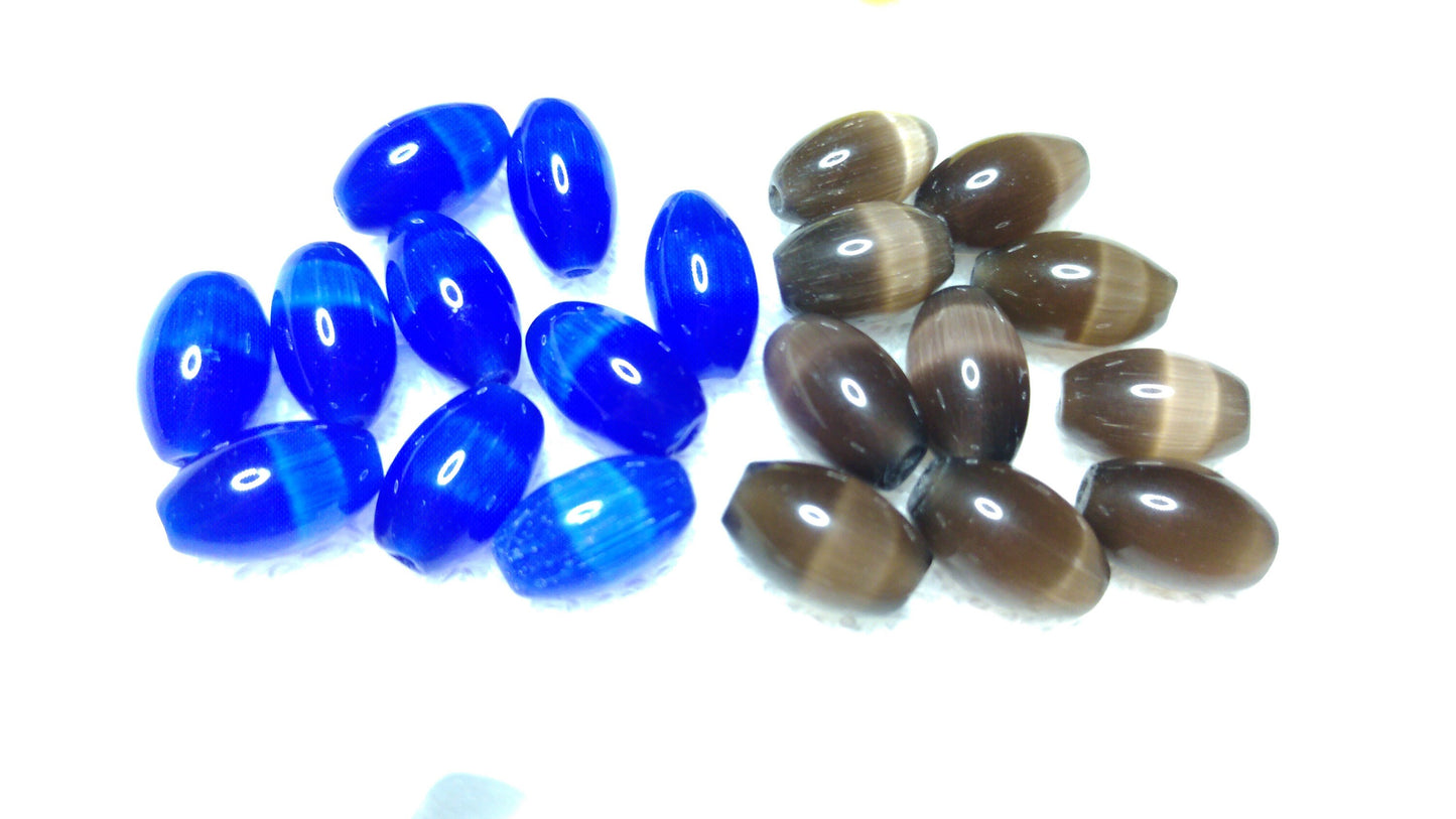 Cat Eye smooth Oval 9x6mm 10 pack Glass Beads, for craft, Beading, Jewelry making, Light/Dark Blue, Light/Dark Grey, Light/Dark Brown, Red,Green,Yellow,Pink,Turquoise