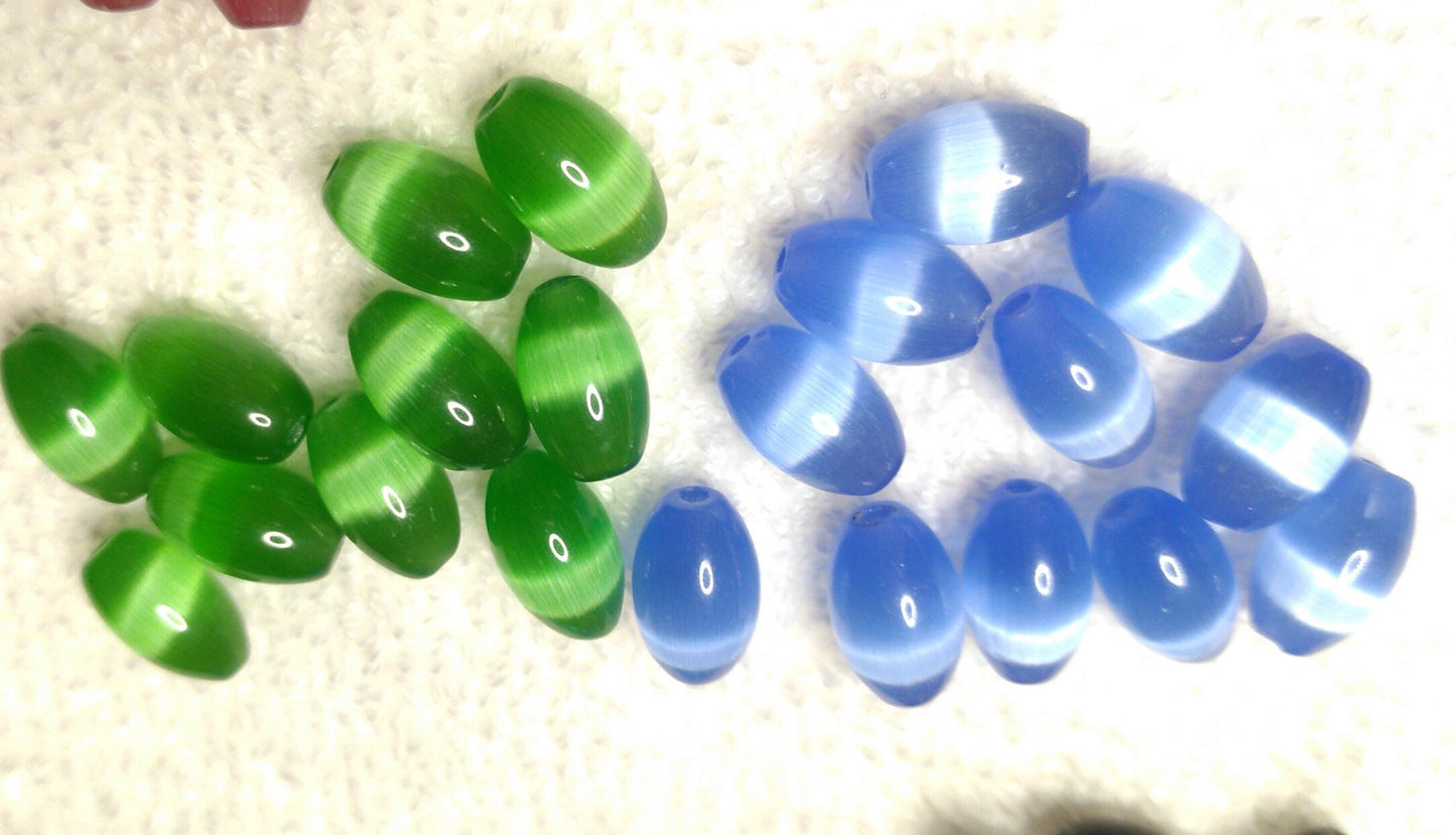 Cat Eye smooth Oval 9x6mm 10 pack Glass Beads, for craft, Beading, Jewelry making, Light/Dark Blue, Light/Dark Grey, Light/Dark Brown, Red,Green,Yellow,Pink,Turquoise