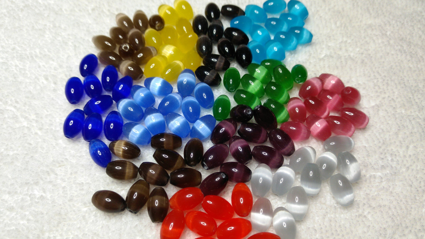 Cat Eye smooth Oval 9x6mm 10 pack Glass Beads, for craft, Beading, Jewelry making, Light/Dark Blue, Light/Dark Grey, Light/Dark Brown, Red,Green,Yellow,Pink,Turquoise