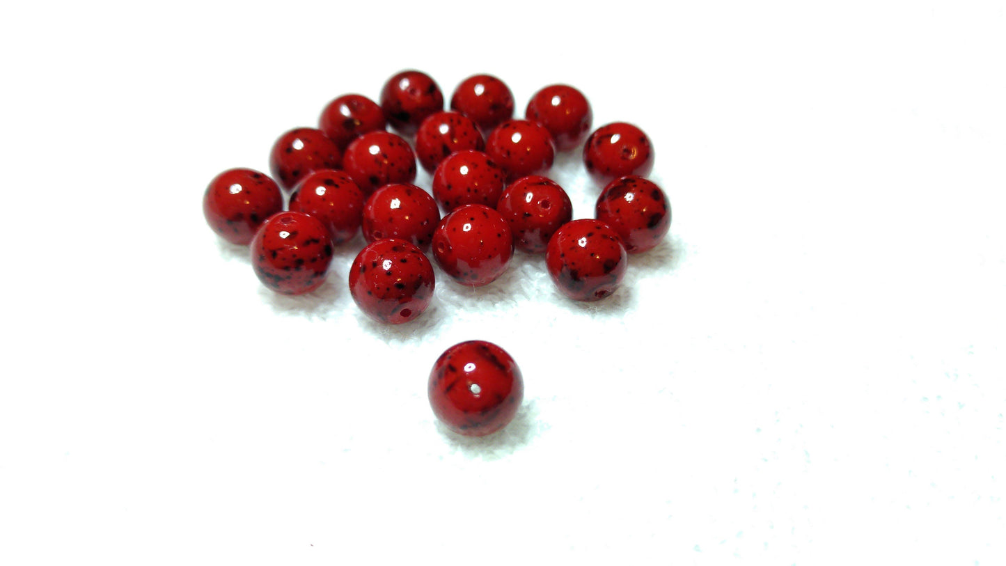 Garnet Opaque Luster 8 mm Czech Glass Bead 20/pack. Black speckled unique Bead. Uniform. For Necklaces, Chokers, Earrings, Bracelets