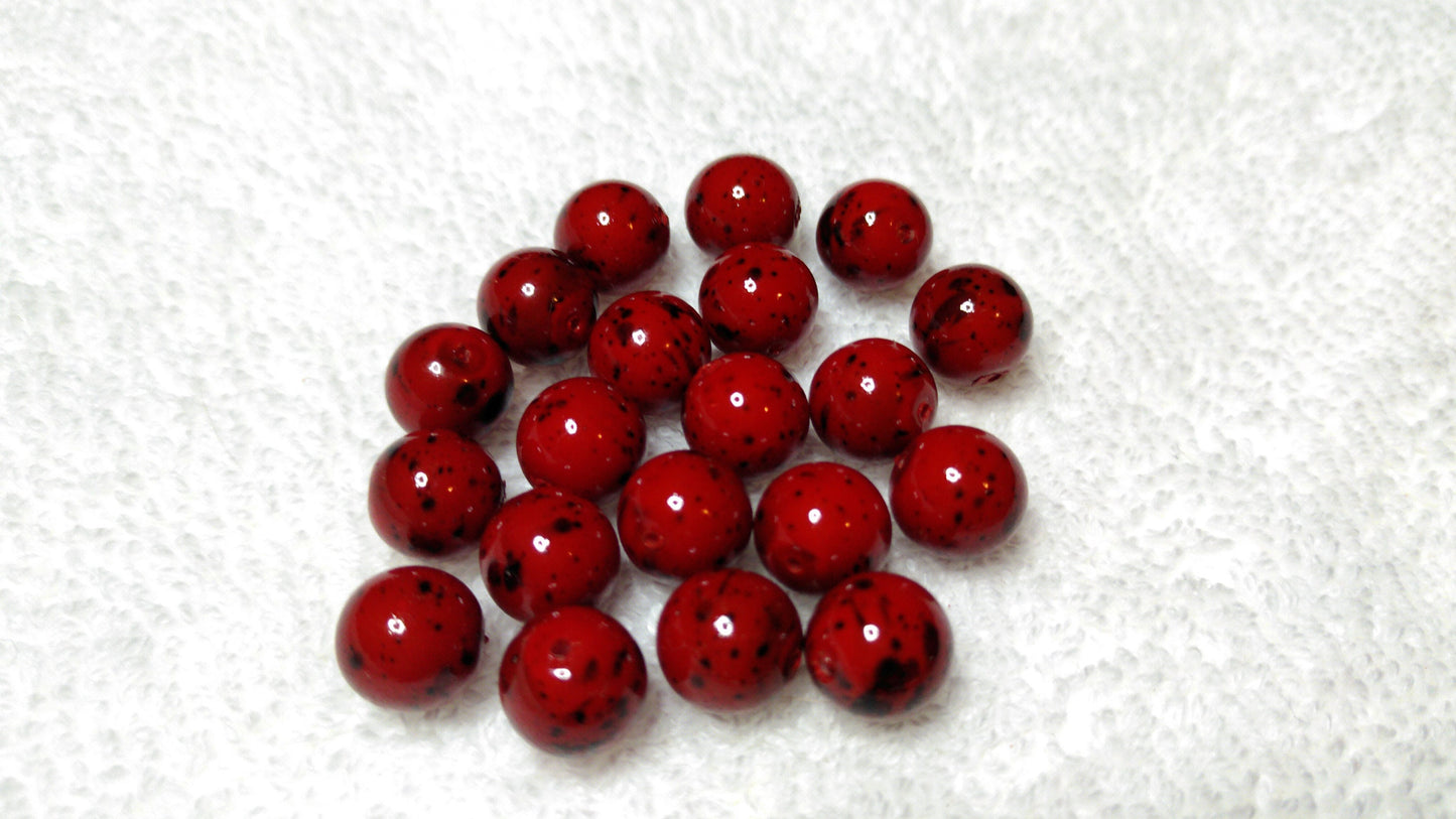 Garnet Opaque Luster 8 mm Czech Glass Bead 20/pack. Black speckled unique Bead. Uniform. For Necklaces, Chokers, Earrings, Bracelets